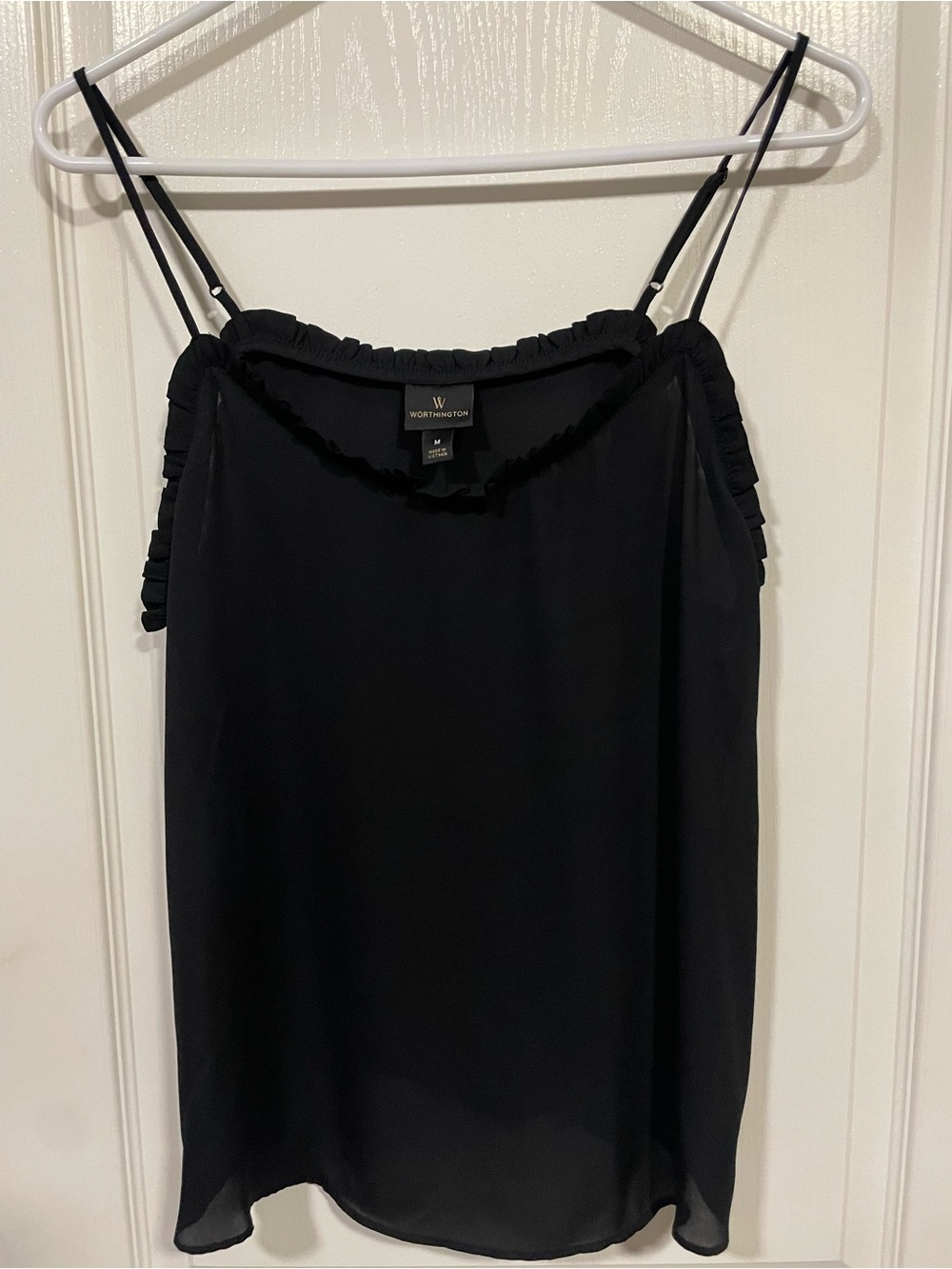 Worthington Black Ruffle-Edge Spaghetti Strap Cami